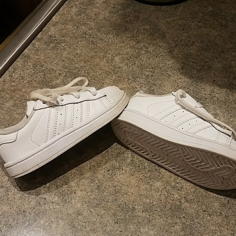 Toddler white superstar adidas
